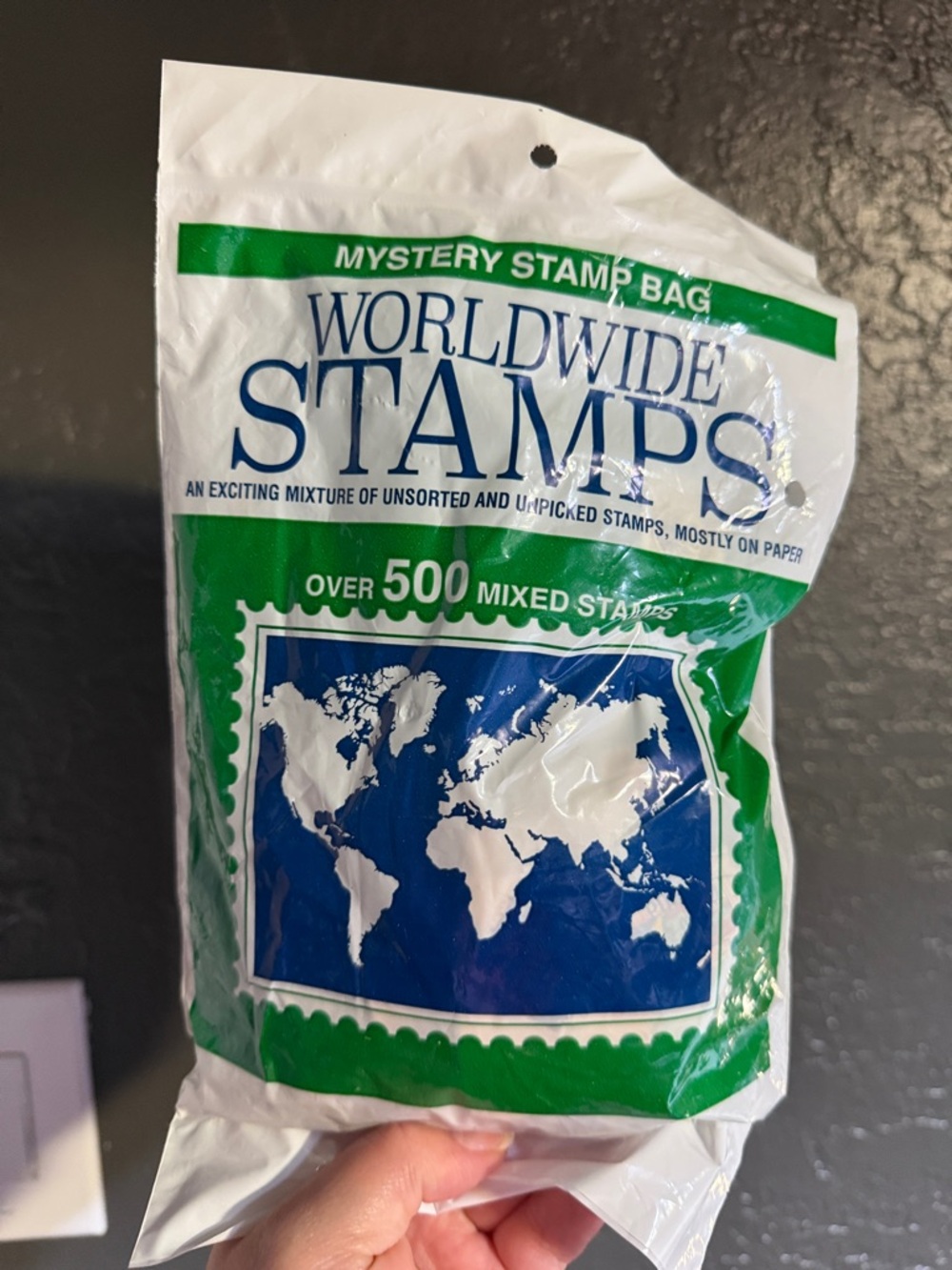 Worldwide Stamps Mystery Stamp Bag - White, Green, Blue